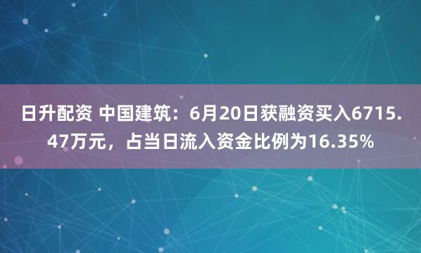 日升配资 中国建筑：6月20日获融资买入6715.47万元，占当日流入资金比例为16.35%